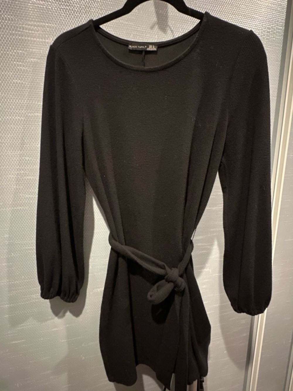 Black Tape Long Sleeve Black Tie-Waist Dress